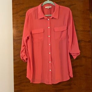Ann Taylor Loft XL Pink button blouse